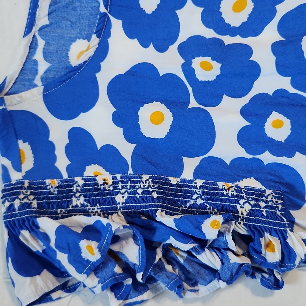 Blossoms Ruffled Sleeve Rayon Blue Gold Blouse - Medium - Picture 2 of 8